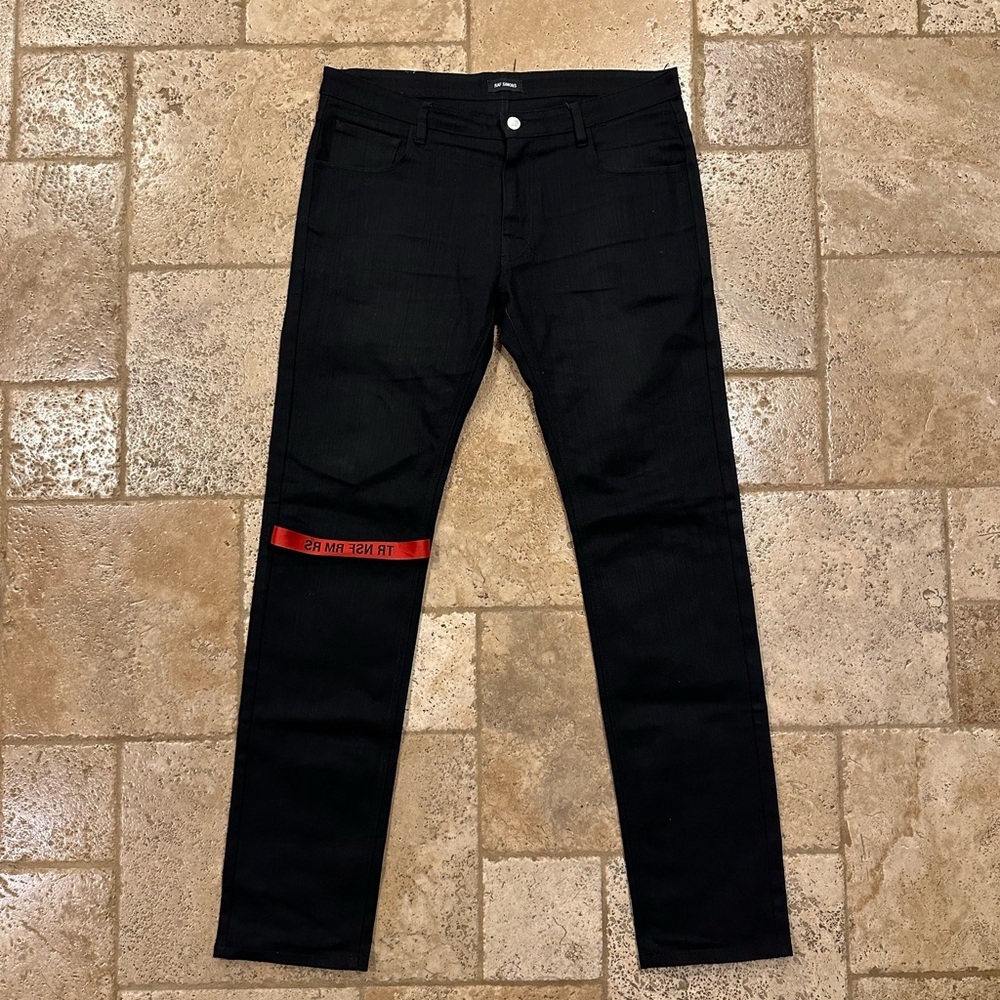 Raf Simmons SS19 Modello TR NSF RM RS Black Denim Red Stripe